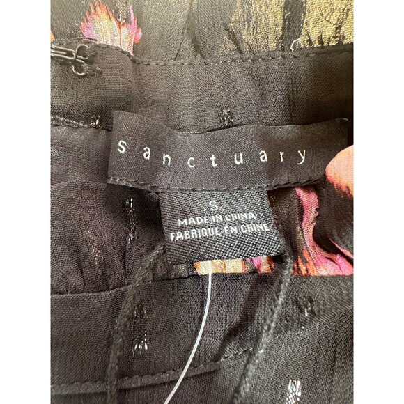NWT Sanctuary Women’s Black Floral Babydoll Mini Dress Mock Neck Size Small - Picture 7 of 7